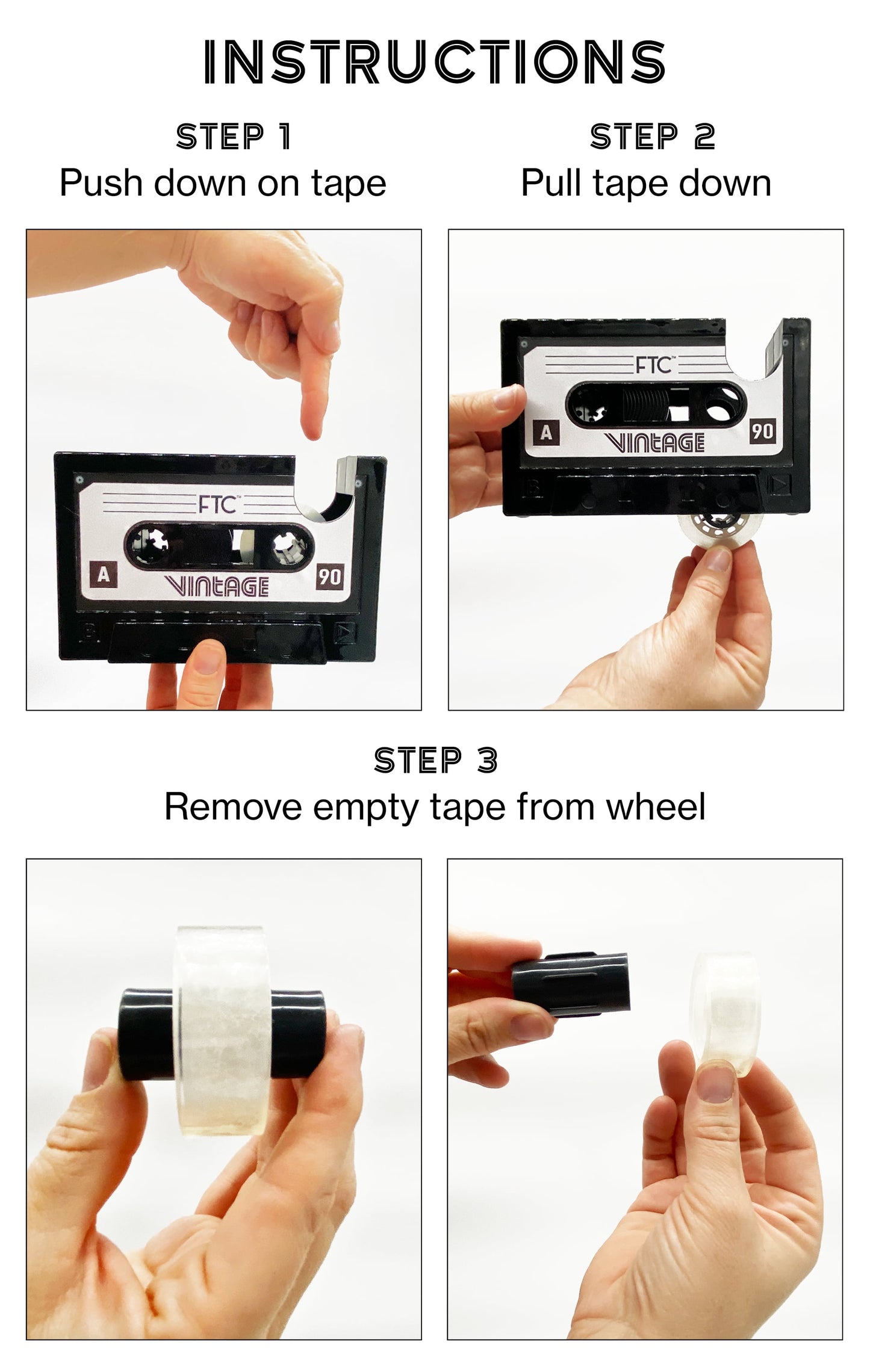 Retro Cassette Tape Dispenser, Adhesive Tape Holder, 6.70" X 1.98" X 4.53", Old School Design