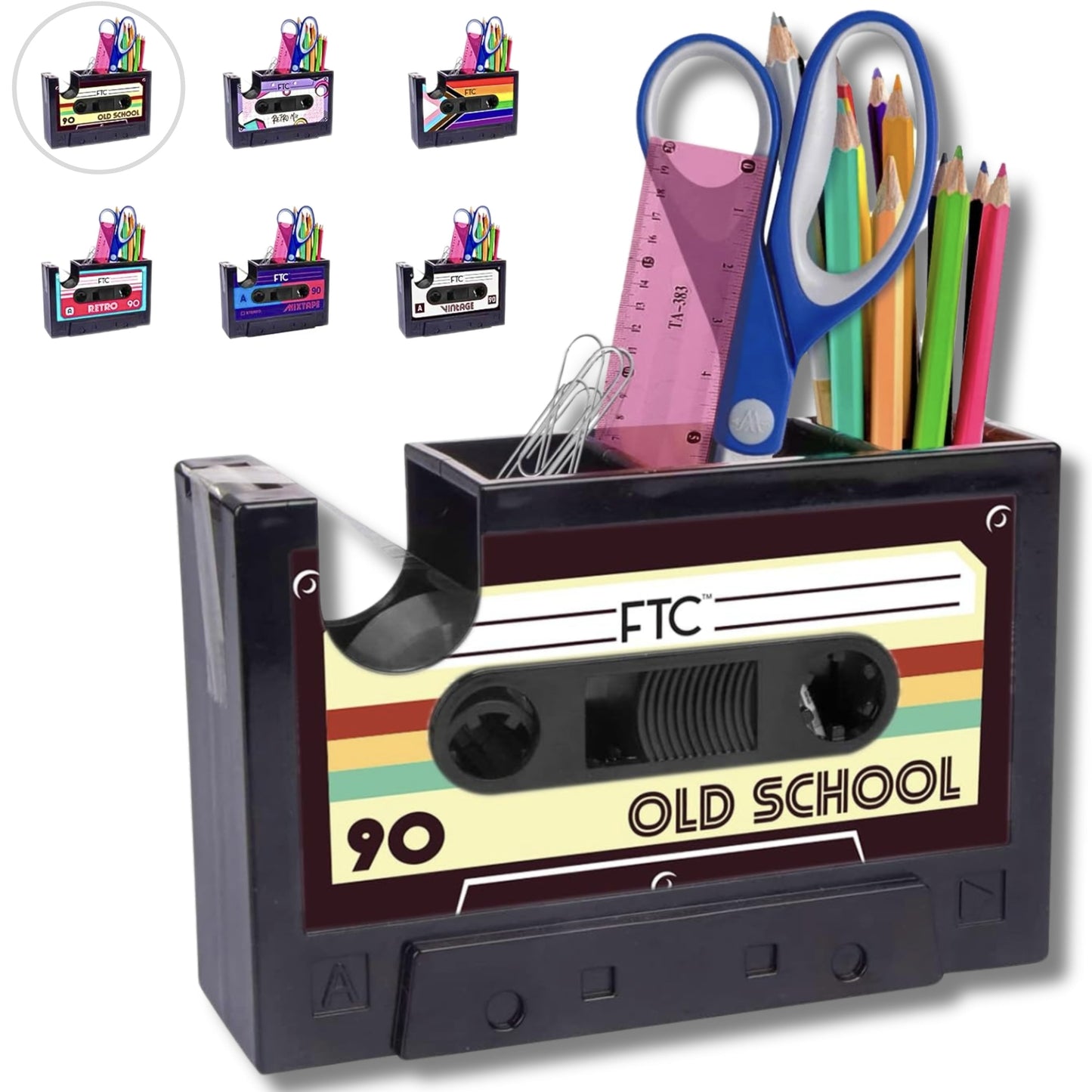 Retro Cassette Tape Dispenser, Adhesive Tape Holder, 6.70" X 1.98" X 4.53", Old School Design