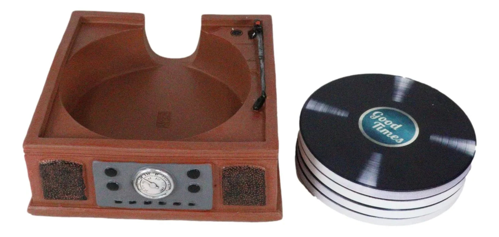 Vintage Retro Nostalgia Vinyl Turntable Player Replica Coasters and Holder Set