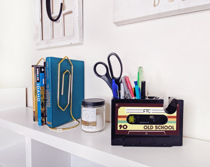 Retro Cassette Tape Dispenser, Adhesive Tape Holder, 6.70" X 1.98" X 4.53", Old School Design