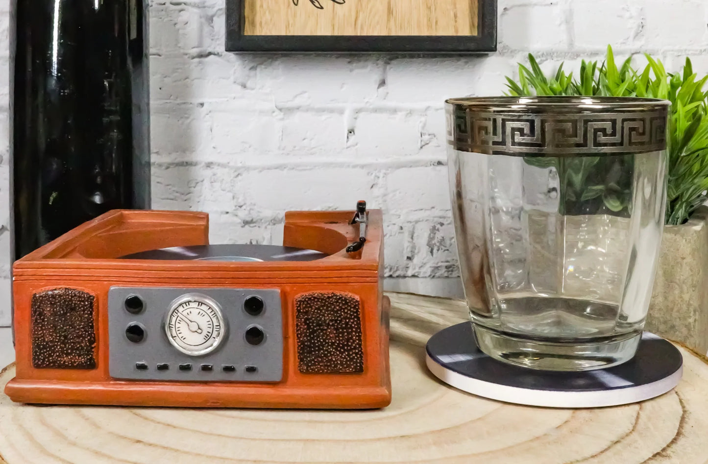 Vintage Retro Nostalgia Vinyl Turntable Player Replica Coasters and Holder Set