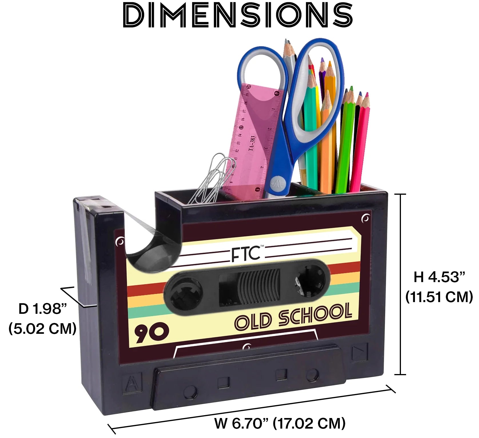 Retro Cassette Tape Dispenser, Adhesive Tape Holder, 6.70" X 1.98" X 4.53", Old School Design