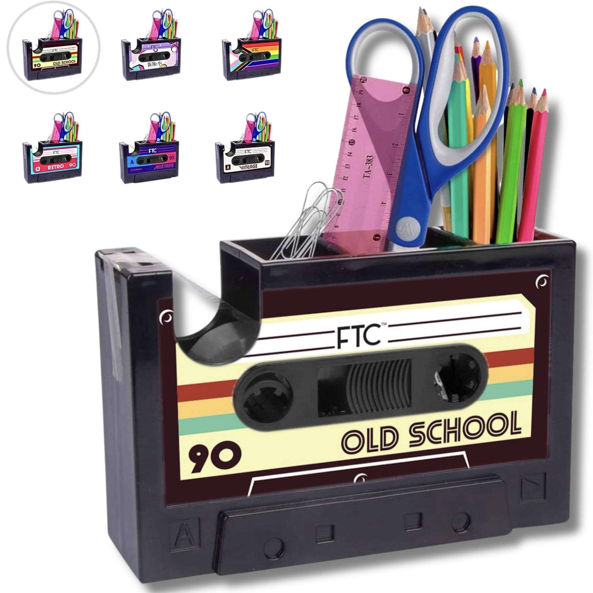 Retro Cassette Tape Dispenser, Adhesive Tape Holder, 6.70" X 1.98" X 4.53", Old School Design