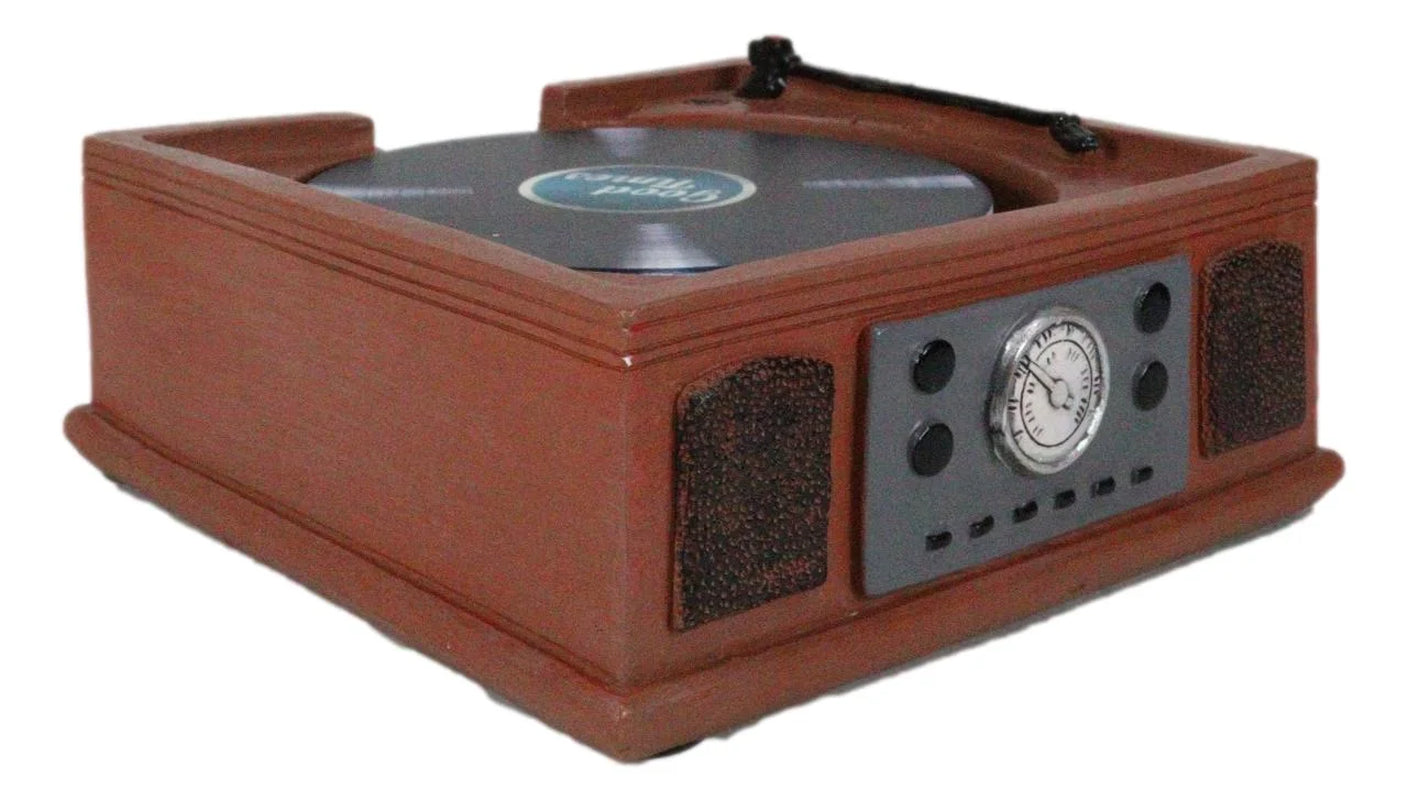 Vintage Retro Nostalgia Vinyl Turntable Player Replica Coasters and Holder Set