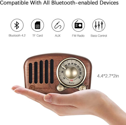 Radio Retro Bluetooth Speaker Walnut Wooden FM Radio with Old Fashioned Classic Style Support TF Card & MP3 Player Loud Volume